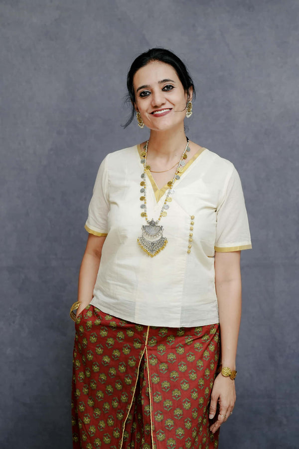 Off white Cotton Top in Golden Detailing 2