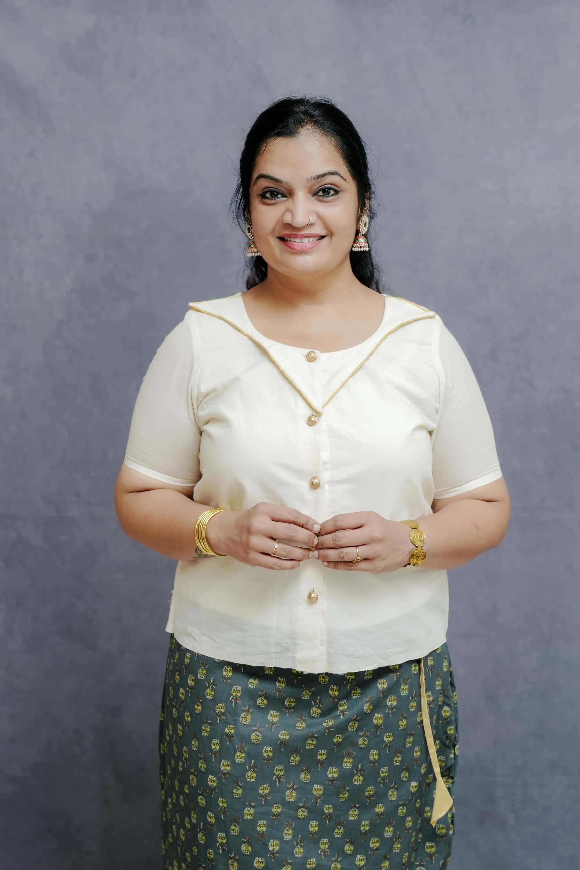 Off white Cotton Top in Golden Detailing 1