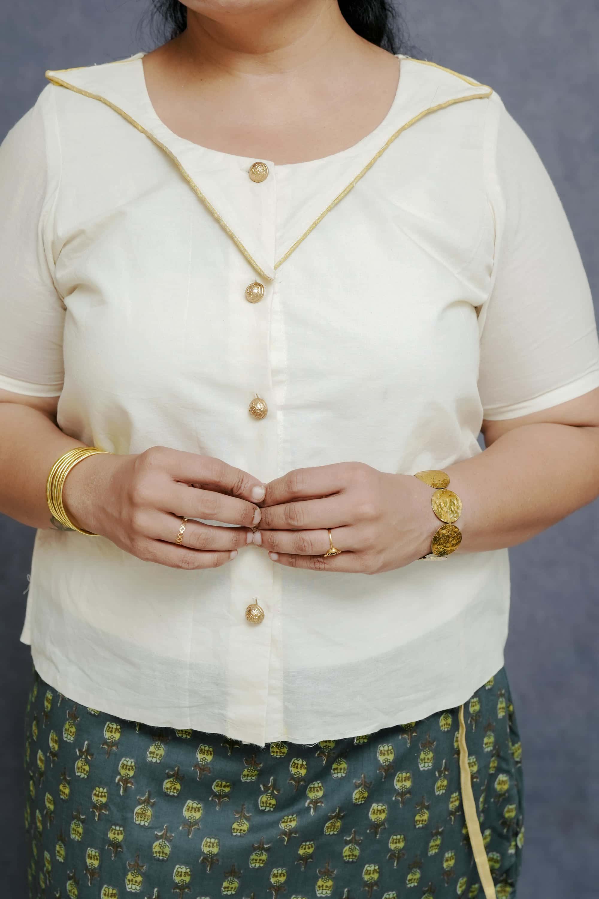 Off white Cotton Top in Golden Detailing 1