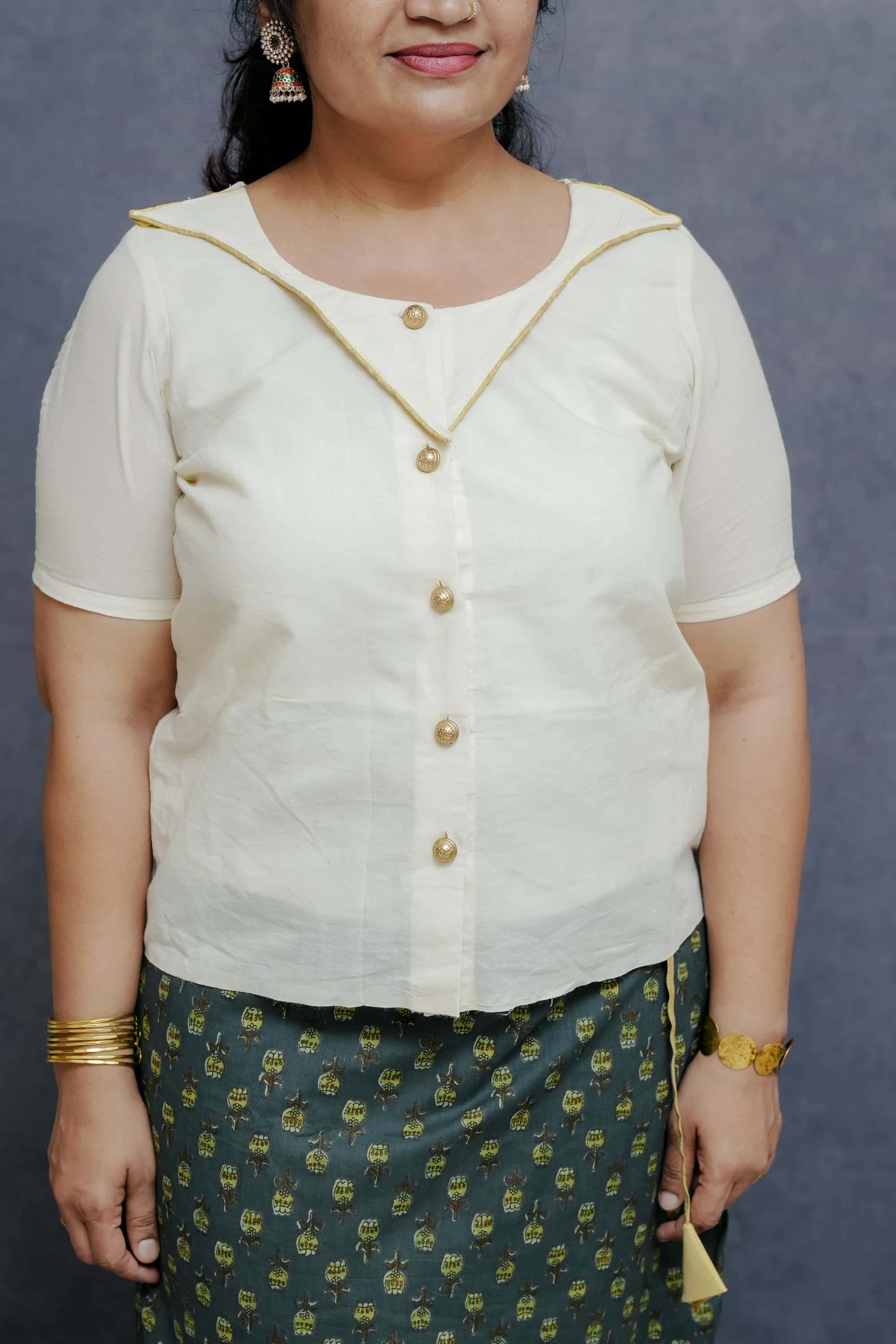 Off white Cotton Top in Golden Detailing 1