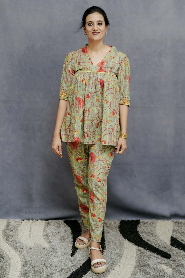 Green Printed Monochrome style Cotton Co-ord Set